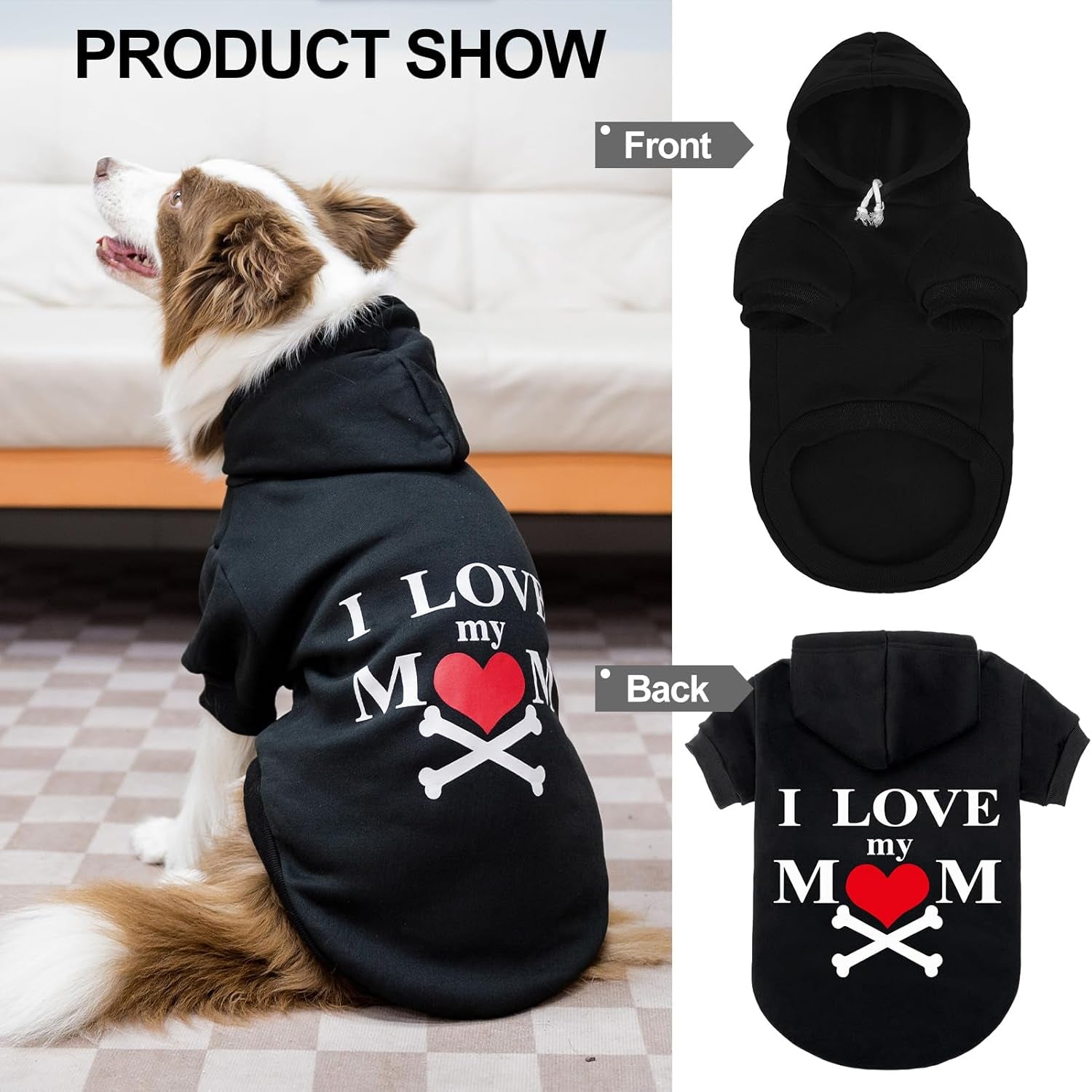 Dog Hoodie-Soft and Warm Dog Sweaters, Pet Clothes Autumn Winter Coat Sweatshirt with I Love My MOM Print for Puppy,Cat, Small Medium Large Dogs