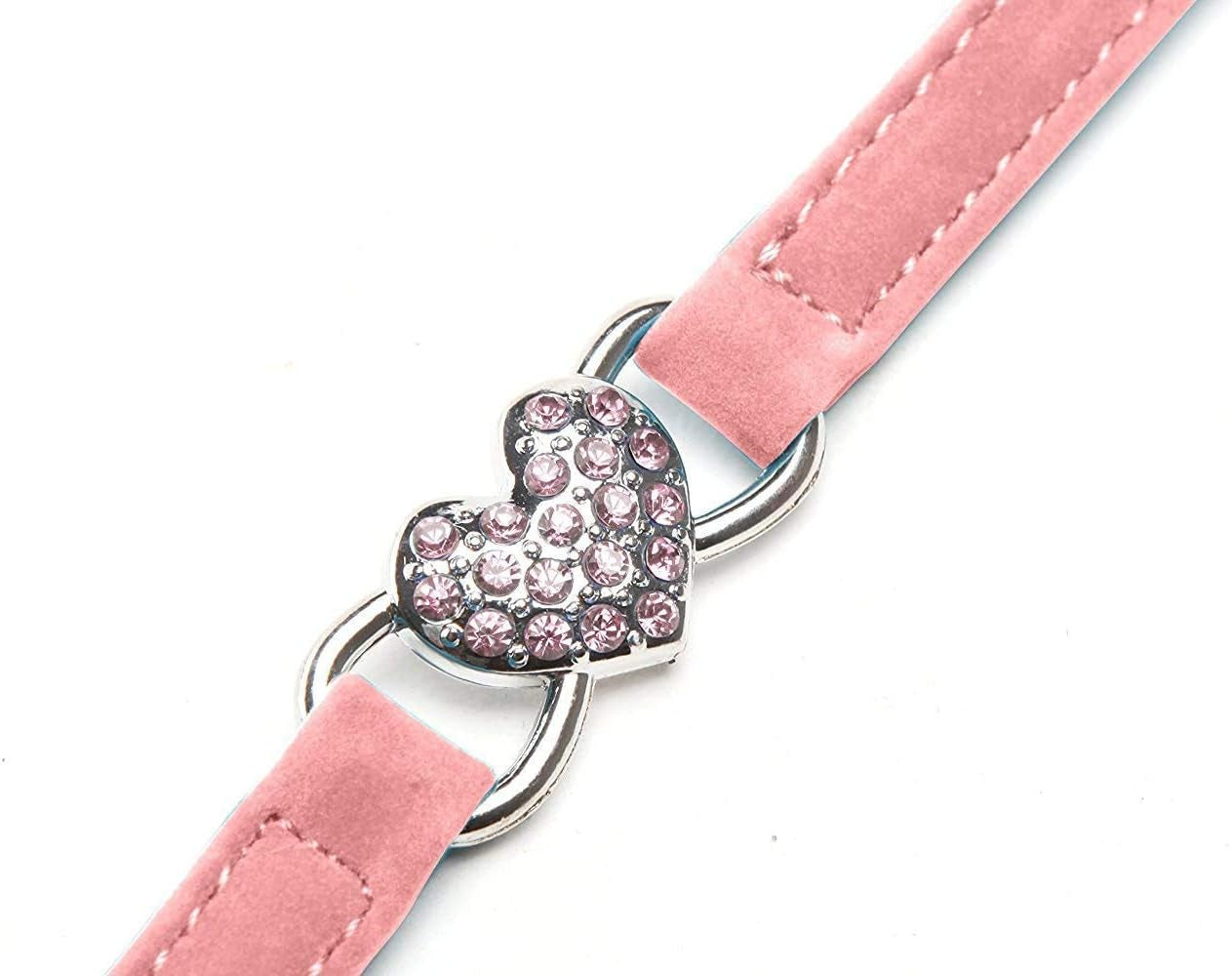 Adjustable Velvet Cat Collar with Crystal Heart Charm & Bells – Pink, Black, Red, Blue