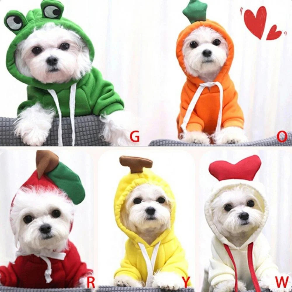 Winter Warm Cute Plush Dog Coat Hoodies for French Bulldog, Pet Halloween Frog Fruit Cosplay Costume for Small Dogs