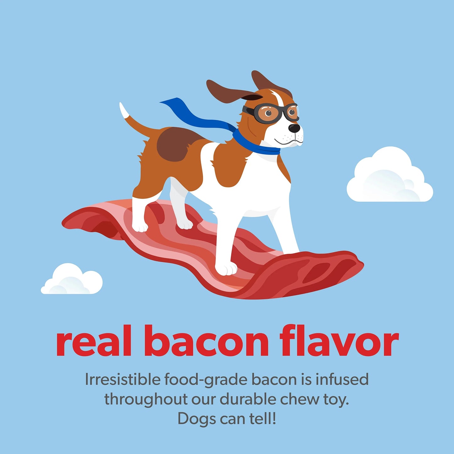 Real Bacon Durable Dental Dog Chew Toy, Medium