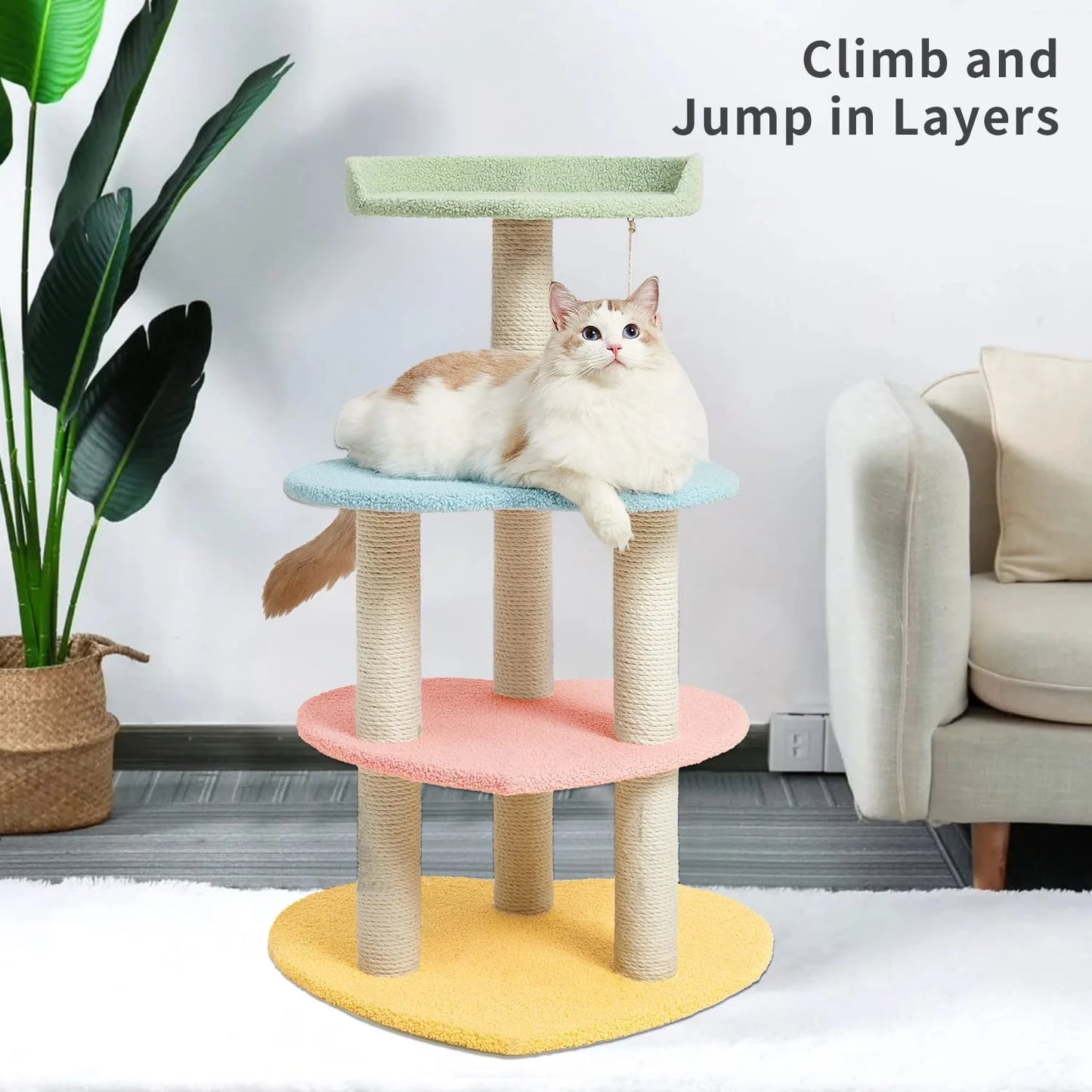 Cat Tree Cat Tower Sisal Scratching Posts Multi-Level Platform Activity Furniture 39.4''