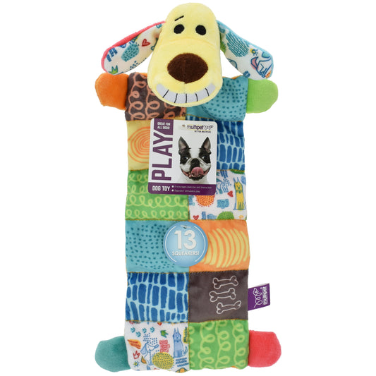 Smiling Loofa Mat Plush Dog Toy, 12 Inches Long, 13 Squeakers
