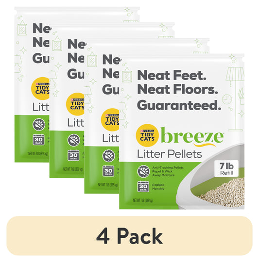 (4 Pack)  Tidy Cats Breeze Non Clumping Cat Litter Pellets, Low Dust, Odor Control, 7 Lb. Pouch