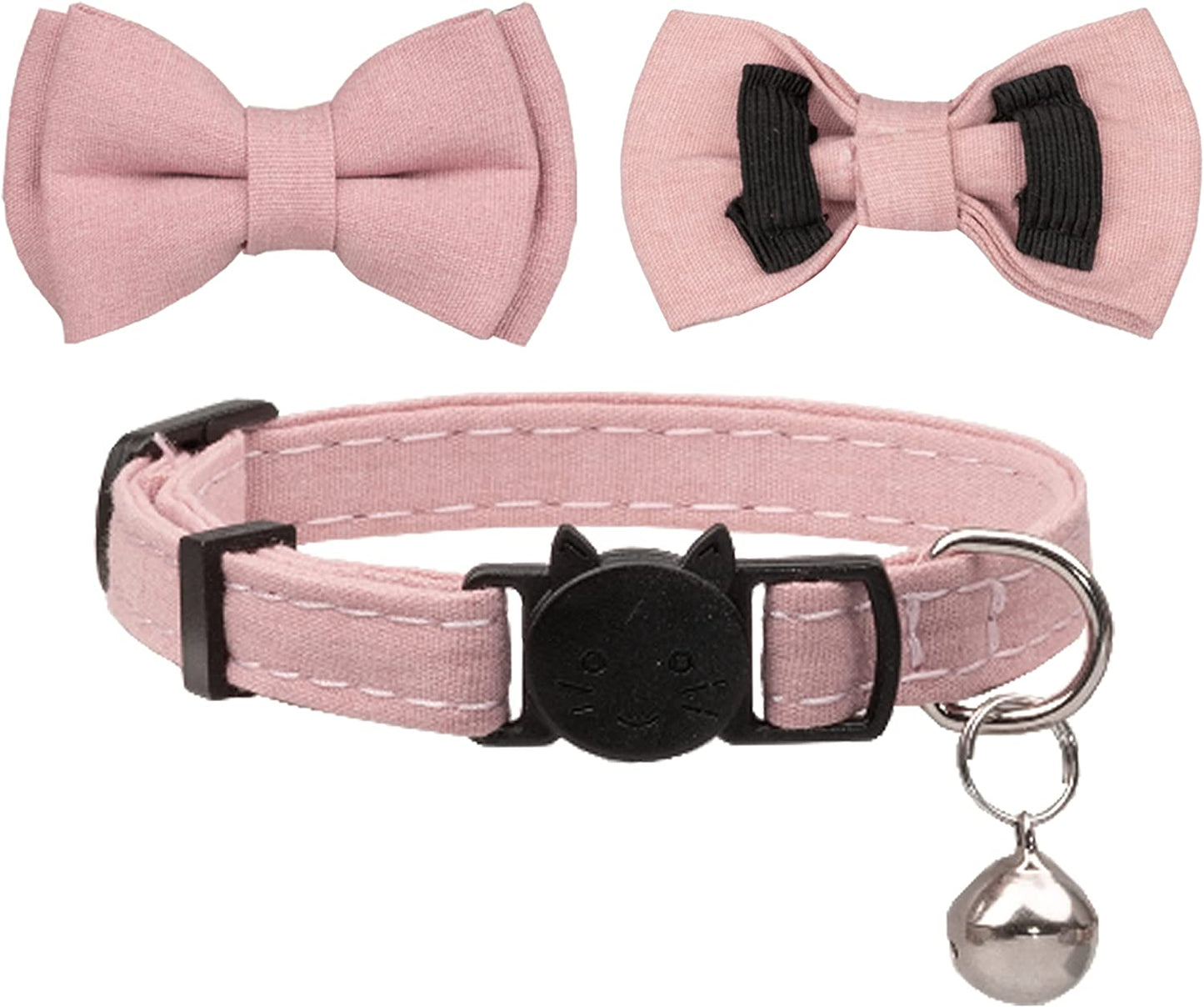 Collar for Cats Pets Breakaway with Bell Bowtie Floral Bow Detachable Adjustable Safety Puppy 2Pcs Pink Leopard & Pure