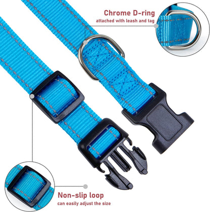 Reflective Dog Collar with Buckle Adjustable Safety Nylon Collars for Small Medium Large Dogs, Blue XL