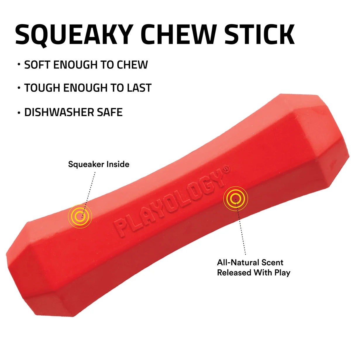 Squeaky Chew Stick Dog Toy for Large to X-Large Dogs 50 Lbs & up | Engaging All-Natural Beef Scented Dog Chew Toy for Tough Chewers | Easy to Clean & Non-Toxic Materials