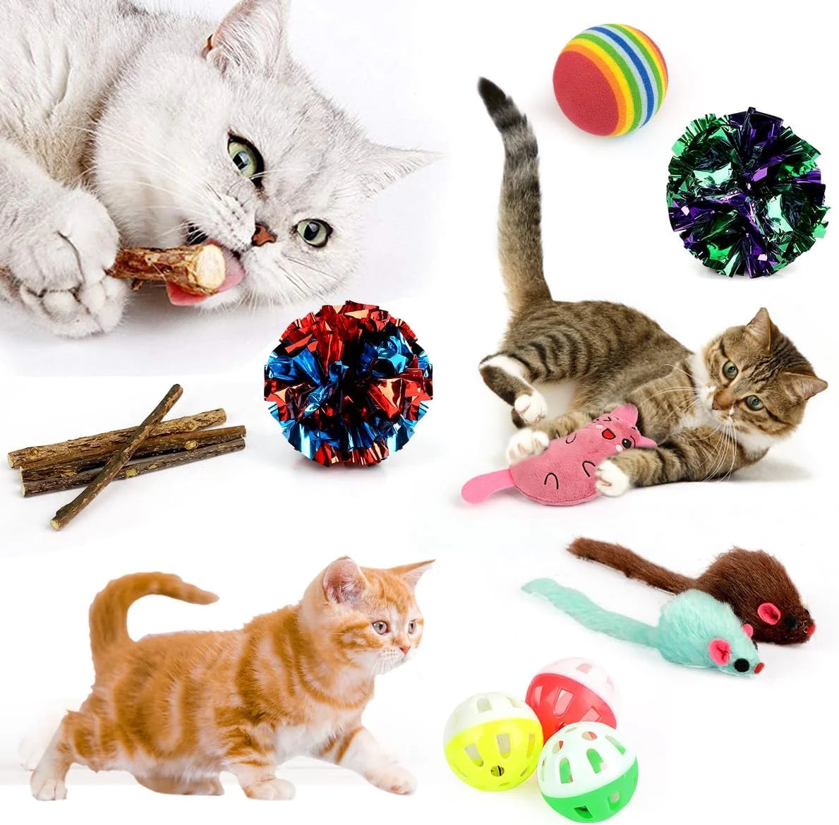 32 Pcs Cat Toys Kitten Toys, Interactive Variety Catnip Toys with Collapsible Rainbow Tunnel, Cat Feather Teaser Crinkle Balls Spring Toy for Cat, Kitty, Puppy