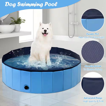 63 Ft. Ft. Blue Indoor Outdoor Portable Leakproof Foldable Dog Pet Pool Kiddie Bathing Tub