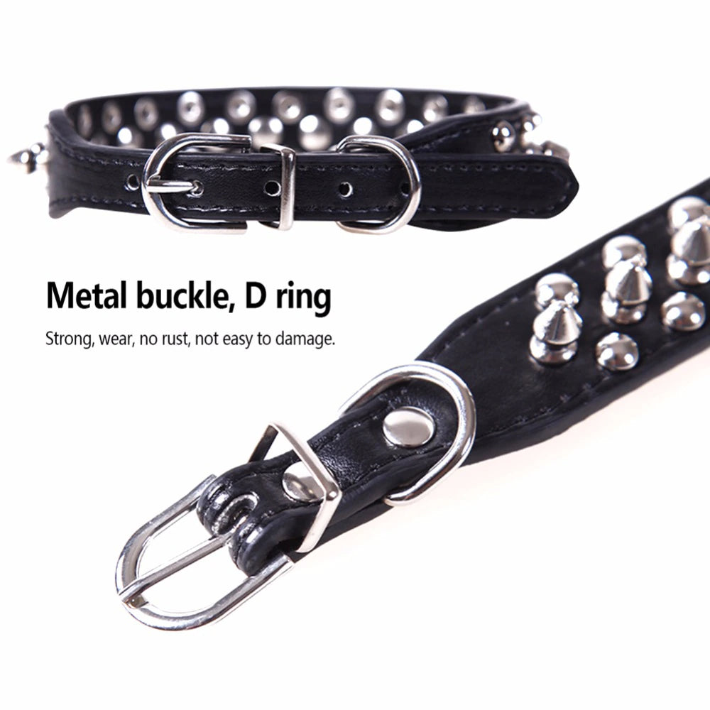 Spiked Studded Leather Dog Collar Rivets Pet Small Large Cat Pit Bull Adjustable