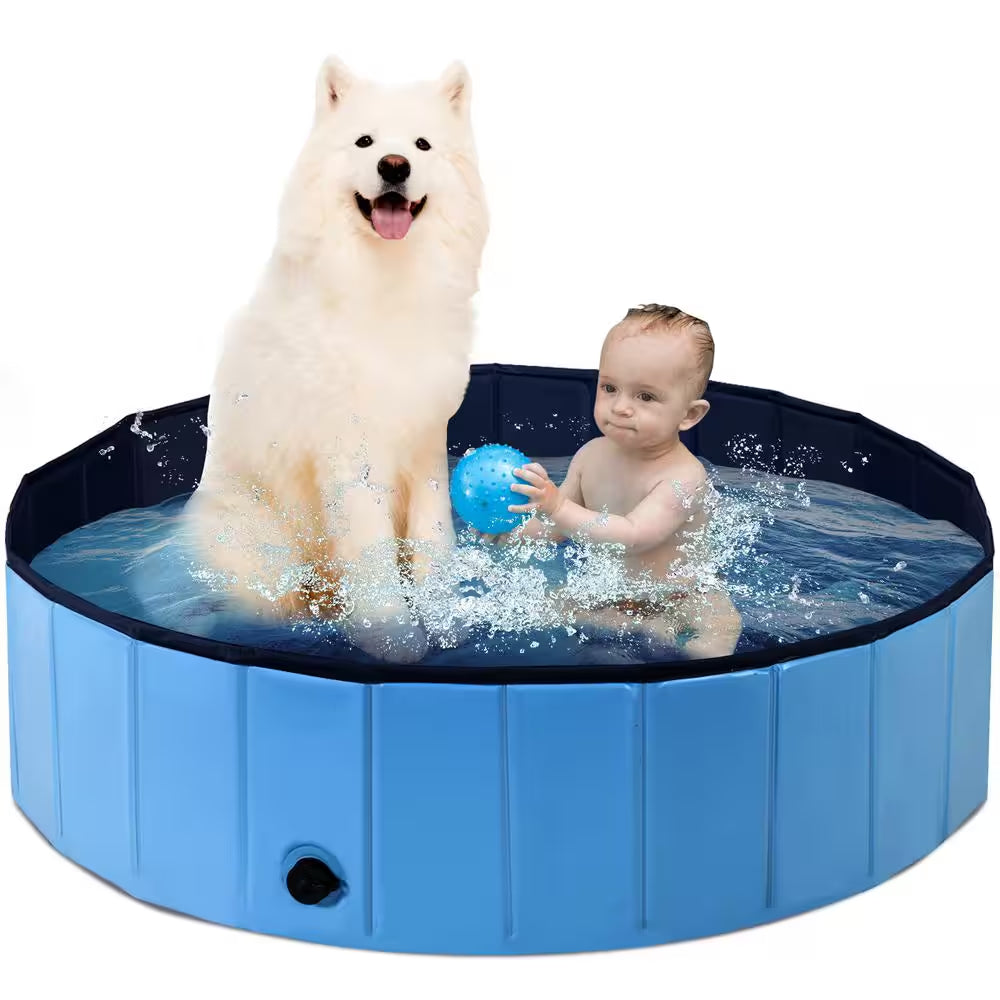 63 Ft. Ft. Blue Indoor Outdoor Portable Leakproof Foldable Dog Pet Pool Kiddie Bathing Tub