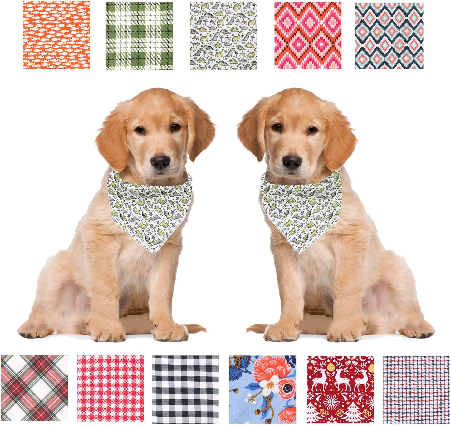 Dog Bandana, Cotton Dog Bandanas Dog Triangle Bibs Scarf for Small to Large Dogs and Cats (Large, Dinosaur)