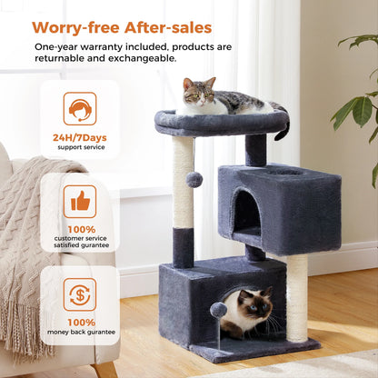 31.5" Cat Tree Cat Tower with Dual Large Condos for Kittens and Medium Size Cats, Drak Gray