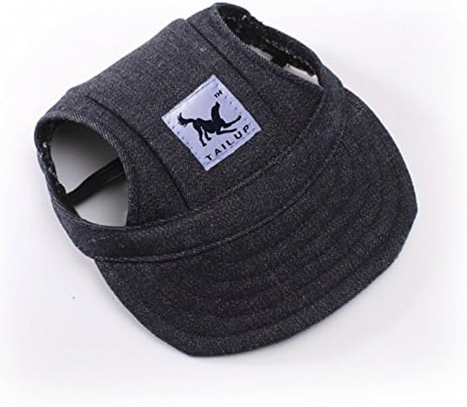 Baseball Caps Hats with Neck Strap Adjustable Comfortable Ear Holes for Small Medium and Large Dogs in Outdoor Sun Protection (L, Black Jeans)