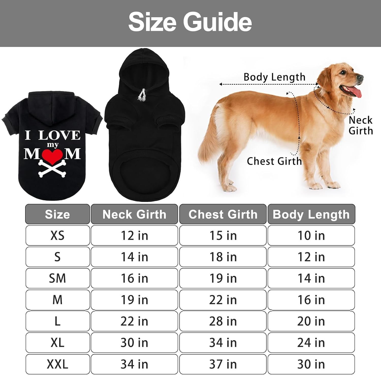 Dog Hoodie-Soft and Warm Dog Sweaters, Pet Clothes Autumn Winter Coat Sweatshirt with I Love My MOM Print for Puppy,Cat, Small Medium Large Dogs