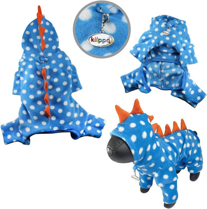 Dog/Puppy Polka Dots Dino Fleece Hooded Bodysuit/Pajamas/Loungewear/Coverall/Jumper/Romper for Small Breeds (XS)