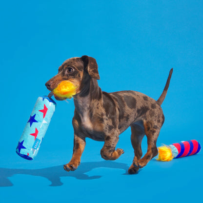 Pup-Pup Fireworks - 2 Yankee Doodle Dog Toys, XS-S Dogs, with T-Shirt Rope Great for Tug-O-War