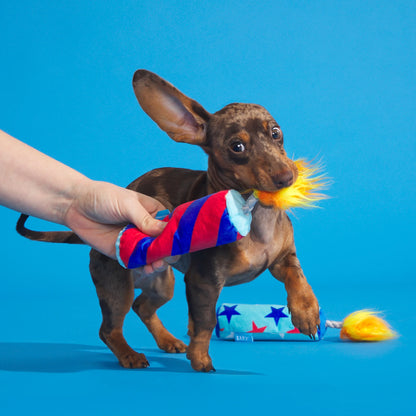 Pup-Pup Fireworks - 2 Yankee Doodle Dog Toys, XS-S Dogs, with T-Shirt Rope Great for Tug-O-War