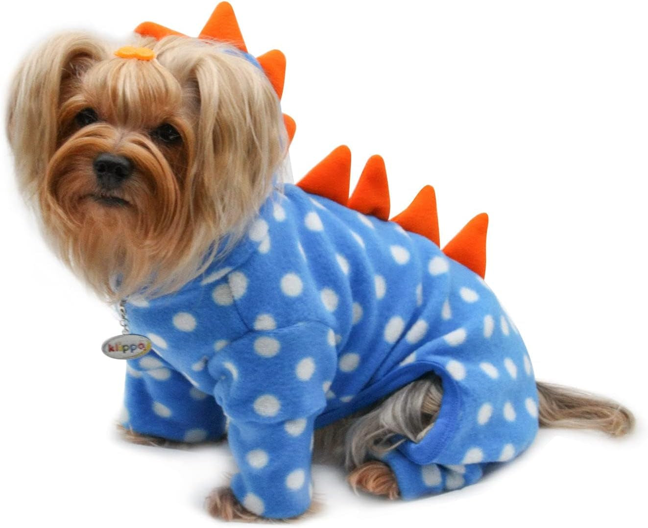 Dog/Puppy Polka Dots Dino Fleece Hooded Bodysuit/Pajamas/Loungewear/Coverall/Jumper/Romper for Small Breeds (XS)