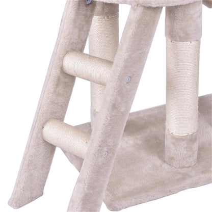 56" Cat Tree Tower for Indoor Cats with Ladder, Scratching Posts Cat Condo for Multiple Cats Jump Platform Cat Furniture Activity Center, Beige