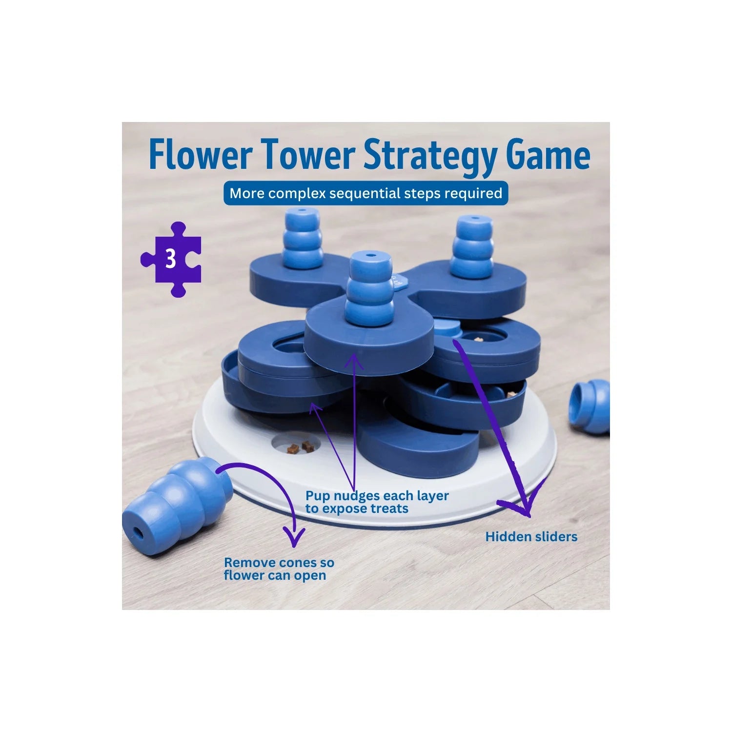 Dog Activity Flower Strategy Game, Level 3, Advanced Dog Puzzle Toy, Treat Dispenser