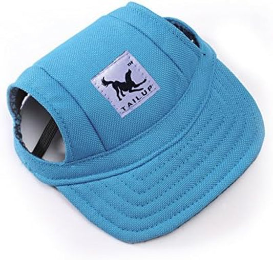 Baseball Caps Hats with Neck Strap Adjustable Comfortable Ear Holes for Small Medium and Large Dogs in Outdoor Sun Protection (M, Blue)