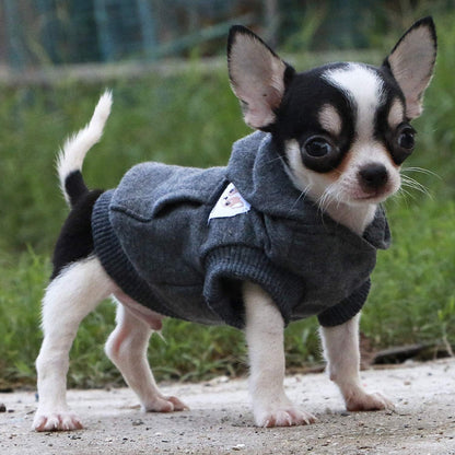 Dog Cotton Hoodies Sweatshirts for Small Dogs Chihuahua Puppy Clothes Cold Weather Coat-Charcoal/Xs