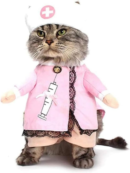 Cat Nurse Costume Small Dog Halloween Costume Pet Clothing Halloween Jeans Outfit Apparel (L, Nurse)