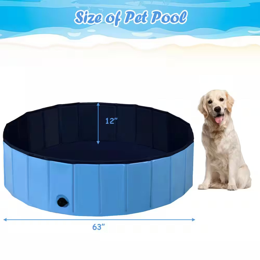 63 Ft. Ft. Blue Indoor Outdoor Portable Leakproof Foldable Dog Pet Pool Kiddie Bathing Tub