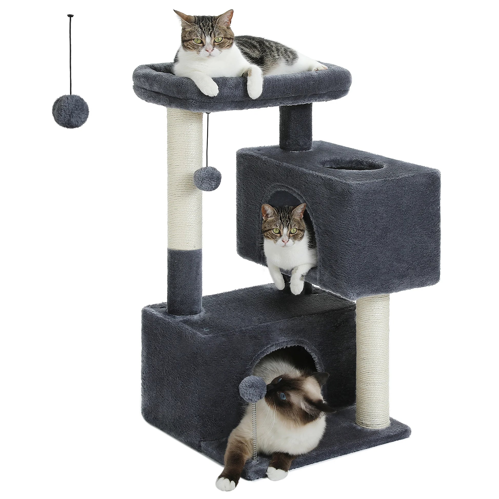 31.5" Cat Tree Cat Tower with Dual Large Condos for Kittens and Medium Size Cats, Drak Gray