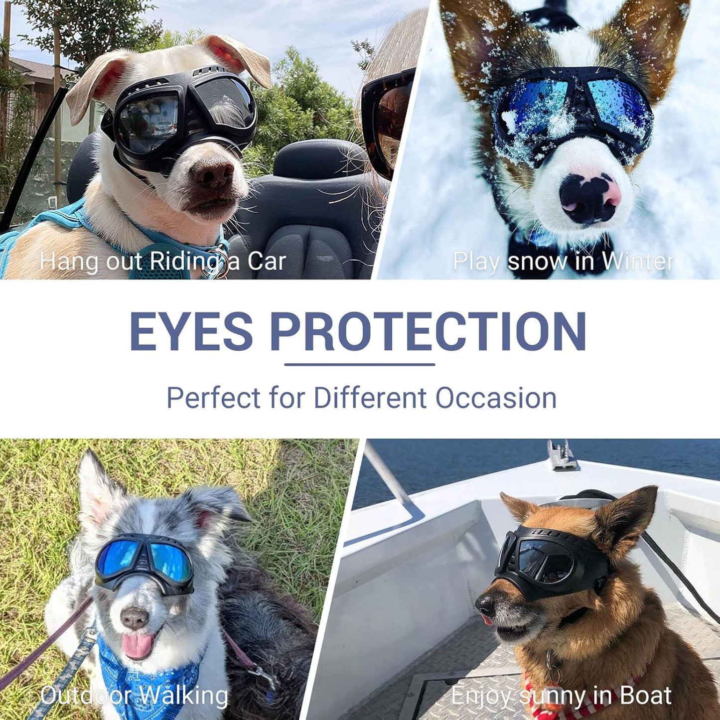 Dog Goggles Medium Breed, Dog Sunglasses for Medium Dog Puppy Sunglasses UV Protection for Dog Driving Hiking, Blue Lens