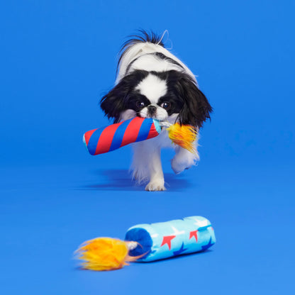 Pup-Pup Fireworks - 2 Yankee Doodle Dog Toys, XS-S Dogs, with T-Shirt Rope Great for Tug-O-War